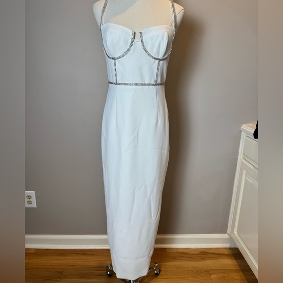 Self-Portrait White Bonded Crepe Midi Dress – Size 6 - Picture 1 of 10